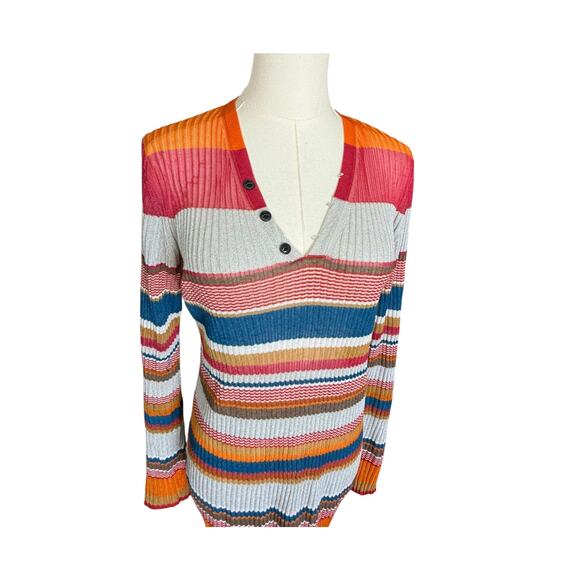 Rag & Bone Katie Mini Dress in Metallic Stripe Ribbed Knit Size M V-Neckline - Picture 5 of 10